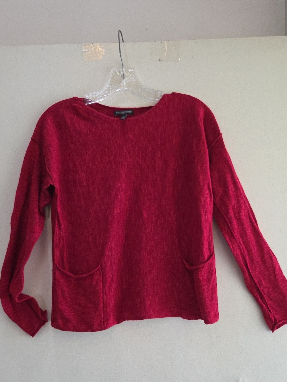 Eileen Fisher EUC Beautiful Red Long Sleeves Small Petite Top with pockets